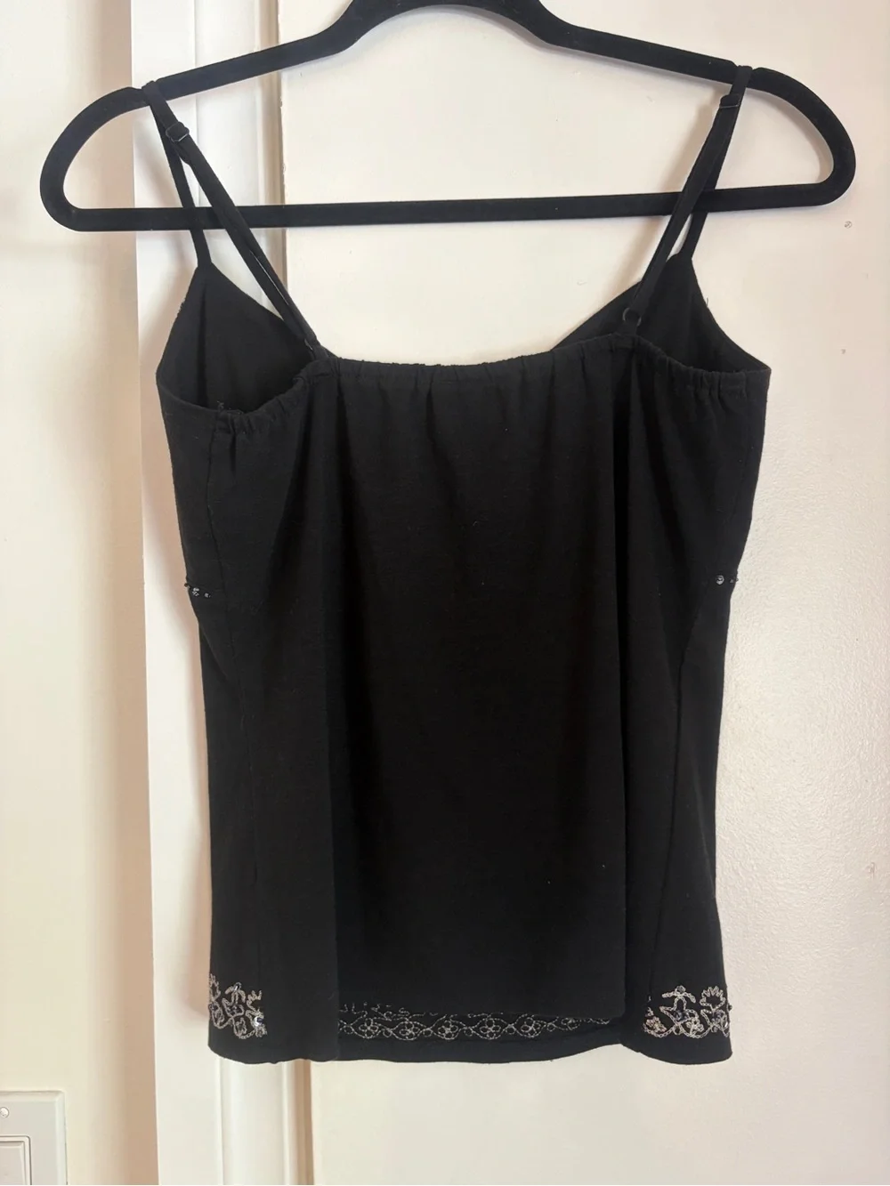 Vintage Y2K Black Linen Tank with Silver beaded and embroidered medallion design - Picture 7 of 14